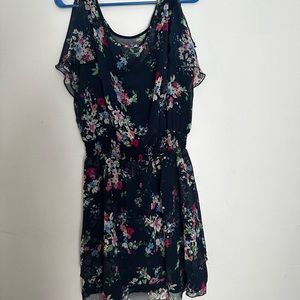 Sheer floral stretch cinched waist dress